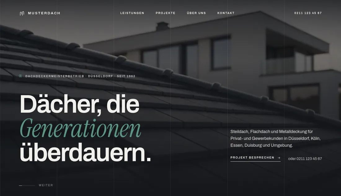 Ausschnitt der Dachdecker-Demo: Hero